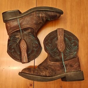 Ariat Fatbaby Heritage Western Boot Women's 9 Brown Leather Teal Western Boho
